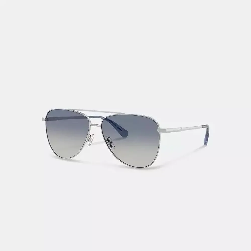 NWT Coach C Hardware Metal Pilot Sunglasses Silver Blue CAE96